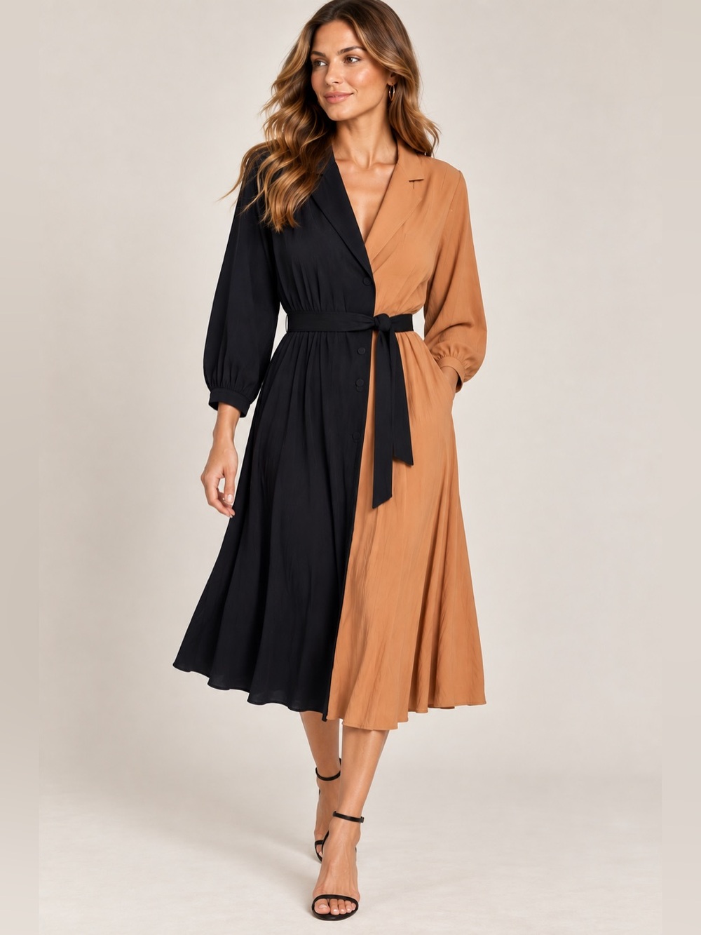 Vero Moda Black and Brown Long Sleeve Dress